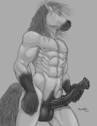 abs animal_genitalia animal_penis anthro balls biceps big_penis equid equine equine_penis hi_res horse horsecock male male_only mammal medial_ring monochrome muscular muscular_male nipples pecs penis pose richard_foley solo