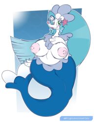 1girls 2019 4_fingers absurd_res alternate_hairstyle anthro anthrofied areolae big_belly big_breasts big_eyes blue_background blue_fur blue_hair blush bodily_fluids breasts chubby duragon erect_nipples eyelashes female female_only furry green_eyes hair hair_ornament hand_on_chest hi_res huge_ass huge_breasts lactating lactation large_areolae long_hair looking_away mature_female milk nintendo nipples nude original_character overweight overweight_female pinniped pokémon_(species) pokemon pokemon_sm primarina simple_background smile tail text thick_thighs very_long_hair video_games voluptuous watermark white_border white_fur wide_hips