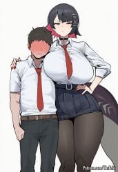 1girl1boy ai-assisted ai_generated arm_around_shoulder big_breasts big_dom_small_sub curvy curvy_figure ellen_joe ellen_joe_(on_campus) femdom hand_on_hip height_difference imminent_sex side_by_side standing taller_female thefelix wide_hips zenless_zone_zero