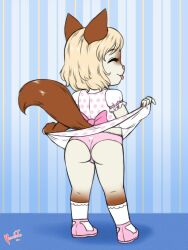 1girls 2025 anthro anthro_female anthro_only anthro_solo artist_name buttcheeks closed_eyes cub cute facing_away female female_cub female_only fur furry furry_female furry_only pink_panties skirt_lift small_butt solo solo_anthro solo_female tongue vermelhatan young young_anthro young_female