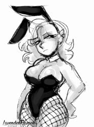 1girls barely_contained barely_contained_breasts big_breasts breasts bunny_ears bunnysuit female female_only fishnets lavenderflamess looking_away no_color noir_(lavenderflamess) original_character thick_thighs thighs twitter twitter_user_oc