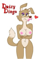 alpha_channel anthro big_breasts blinky_bill_(series) breasts brown_eyes canid canine canis crossed_arms daisy_dingo dingo dipstick_tail female fur heart hi_res juice87 looking_at_viewer mammal multicolored_fur multicolored_tail navel nipples nude portrait pussy simple_background solo text three-quarter_portrait transparent_background two_tone_fur