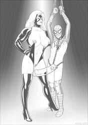 1boy 1girls chastity dominant_female exposed_breasts exposed_clitoris exposed_pussy female female_domination femdom hands_tied high-heeled_jill high_heel_boots hulk_(series) large_breasts larger_female long_hair macroclitoris malesub marvel marvel_comics mary_macpherran nipple_rings nipples penis peter_parker small_penis small_penis_humiliation spider-man spider-man_(series) straight_hair strap-on_over_chastity strapon_over_chastity titania_(marvel) torn_clothes