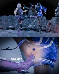 3d cuntbusting defeated fighting_game mortal_kombat mortal_kombat_11 mortal_kombat_vs_tekken reina_mishima sindel tekken tekken_8