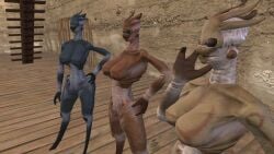 3d 3girls big_breasts breasts female female_only hiver humanoid kenshi mod naked posing screenshot tagme technically_nude thicc thick video_games