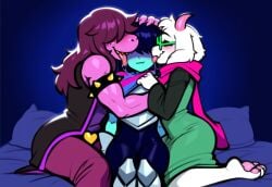 ai_generated androgynous bed bisexual clothing deltarune female femboy furry goat kris_(deltarune) licking nudealert ralsei saliva scalie susie_(deltarune) tagme undertale undertale_(series)