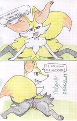 anthro braixen female hi_res in_heat inner_ear_fluff katsurokurosaki looking_at_viewer mating_season nintendo open_mouth pokémon_(species) pokemon pokemon_(species) pussy spreading traditional_media_(artwork) video_games