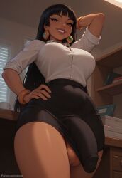 1futa ai_generated bare_breasts big_ass big_breasts big_hips big_penis black_hair black_skirt breasts brown_eyes bulge bulge_through_clothing chel chel_(the_road_to_el_dorado) clothed clothing dark-skinned_futanari dark_skin dick dickgirl disney earring earrings erect_penis erection eyebrows eyelashes from_below futa_only futanari grin grinning grinning_at_viewer hand_behind_head hand_on_hip hands-free indoors jewelry lips long_hair looking_at_viewer makeup narrow_waist navel nipples nose office office_clothing office_lady pencil_skirt penis seducing seductive seductive_eyes seductive_gaze seductive_look seductive_mouth seductive_pose seductive_smile shirt skirt smile smile_at_viewer smiley_face smooth_balls smooth_penis smooth_skin solo solo_dickgirl solo_focus solo_futa solo_futanari standing taker_pov teeth testicles the_road_to_el_dorado velonix white_shirt