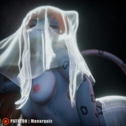 3d_(artwork) anthro big_breasts breasts clothing costume digital_media_(artwork) felid female halloween halloween_costume hi_res holidays mammal momo_(monarquis) monarquis nude nude_female pantherine snow_leopard solo