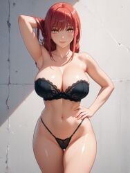 ai_generated black_bra black_panties black_underwear chainsaw_man hand_on_hip huge_breasts isogil makima_(chainsaw_man) red_hair ringed_eyes thong