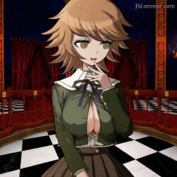 1girls ai_edit ai_generated big_breasts cleavage danganronpa danganronpa:_trigger_happy_havoc danganronpa_(series) edit edited edited_image edited_official_artwork edited_screencap eyelashes female female_focus female_only fujisaki_chihiro fully_clothed genderswap_(mtf) hand_on_face jscammie looking_down ribbon rule_63 rule_63 rule_63 screencap screenshot screenshot_edit short_hair short_hair_female skirt solo solo_female solo_focus tagme watermark