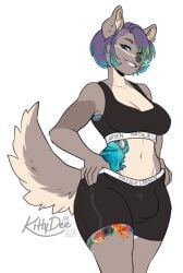 2025 5_fingers alpha_channel anthro blue_eyes bottomwear breasts bulge canid canine canis clenched_teeth clothed clothed_anthro clothed_herm clothing digital_media_(artwork) domestic_dog ear_piercing fingers front_view fully_clothed fully_clothed_anthro fully_clothed_herm fur grey_body grey_fur grey_tail hair hands_on_hips herm hi_res inner_ear_fluff intersex kittydee looking_at_viewer mammal nova_palmer piercing purple_hair smile solo standing tail teeth topwear tuft