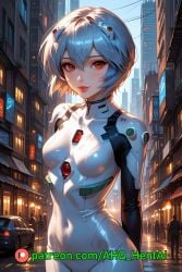 1girls ahq_hentai ai_generated blue_hair blush breasts city neon_genesis_evangelion petite plugsuit rei_ayanami solo_female stable_diffusion