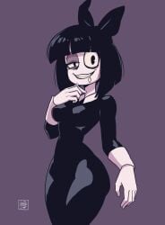 1girls 2024 adult_swim black_dress black_eyes black_hair clothed creepy_susie curvy_female deathzera digital_media_(artwork) eyeshadow goth hi_res pale_skin pale_skinned_female saliva short_hair simple_background smile smiling_at_viewer smug tagme the_oblongs white_skin