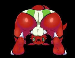 all_fours anthro ass backsack balls bandai_namco claws clothing digimon digimon_(species) genitals green_eyes guilmon looking_at_viewer looking_back male presenting presenting_hindquarters raised_tail solo tail tepigfan101 underwear