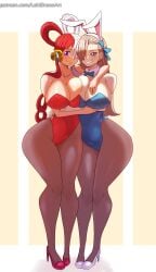 2girls asuna_(blue_archive) asuna_(bunny)_(blue_archive) bare_arms bare_shoulders big_breasts blonde_hair blue_archive blue_eyes blush bunny_ears bunnysuit clothed clothing color female female_focus female_only hi_res large_breasts light-skinned_female light_skin lokidrawsart long_hair looking_at_viewer one_piece shounen_jump solo_female tagme thick_thighs uta_(one_piece)