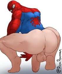 ass balls bara big_balls big_penis bottomless flaccid male male_only marvel marvel_comics muscles muscular pantsless penis rickpenman solo solo_male spider-man spider-man_(series)