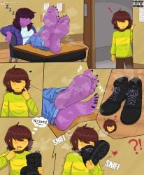 barefoot boots boots_removed deltarune feet foot_fetish foot_focus kris_(deltarune) rottenheart10 shoes smell smelling smelly smelly_feet sniffing soles steamy_feet susie_(deltarune) sweaty_feet tagme toes