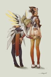 2girls ass back_view big_ass blizzard_entertainment female female_only mercy overwatch tracer whiskypaint