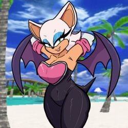 ablazemosquit0 armpits arms_behind_back cleavage furry furry_female rouge_the_bat sonic_(series) sonic_the_hedgehog_(series) spandex thighs