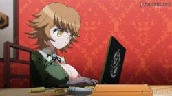 1girls ai_edit ai_generated big_breasts cleavage computer danganronpa danganronpa:_trigger_happy_havoc danganronpa_(series) edit edited edited_image edited_official_artwork edited_screencap eyelashes female female_focus female_only fujisaki_chihiro fully_clothed genderswap_(mtf) jscammie laptop looking_down ribbon rule_63 screencap screenshot screenshot_edit short_hair short_hair_female skirt solo solo_female solo_focus tagme typing using_computer watermark yellow_eyes