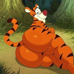 ai_generated ass ass ass_focus bedroom_eyes big_ass big_butt butt_focus disney felid feline forest forest_background huge_ass huge_butt lying lying_on_side male male_only orange_body outside sssonic2_(style) striped striped_body striped_fur tail thick_ass thick_thighs tiger tigger wide_hips winnie_the_pooh_(franchise)