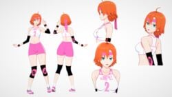 1girls bare_shoulders bike_shorts blue_eyes breasts extremesoda female female_only gym_uniform headband looking_at_viewer nora_valkyrie open_mouth orange_hair rwby short_hair short_shorts shorts simple_background solo sports_bra white_background workout