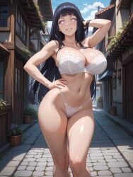 ai_generated ass big_breasts black_hair hyuuga_hinata isogil long_hair naruto naruto_(series) sexy_pose white_bra white_eyes white_panties white_underwear