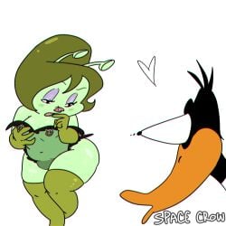 big_ass chubby chubby_male crossdressing daffy_duck duck duck_dodgers femboy green_hair green_skin looney_tunes porky_pig ship_dynamics thunder_thighs