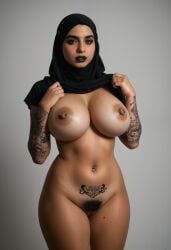 ai_generated arabian_female black_lipstick future_gii goth hairy_pussy hijab tattoo