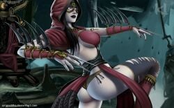 ass assassin big_breasts claw_(weapon) hood iury_padilha killer_instinct orange_eyes pale-skinned_female sadira_(killer_instinct)