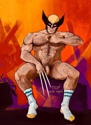 balls bara body_hair flaccid james_howlett male male_only marvel marvel_comics muscles muscular nude penis ponderosa sideburns sitting solo solo_male wolverine_(x-men) x-men