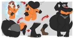 big_ass big_breasts big_butt big_thighs black_eyes black_fur claws orange_clothing paws red_hair ripped_clothing scp-1471 scp_foundation tongue tongue_out transformation transformation_sequence