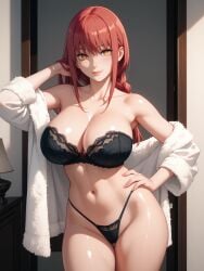 ai_generated black_bra black_panties black_underwear chainsaw_man hand_on_hip huge_breasts isogil makima_(chainsaw_man) red_hair ringed_eyes thong