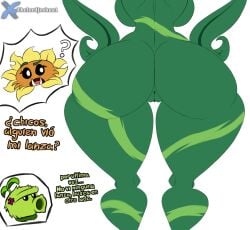 1girls anthro anthrofied ass breasts breasts cavewoman female flora_fauna peashooter_(pvz) plant plant_girl plant_humanoid plantie plants_vs._zombies plants_vs_zombies popcap_games primal_sunflower_(pvz) primitive pussy spanish_text sunflower_(pvz) text thelordjoshua1