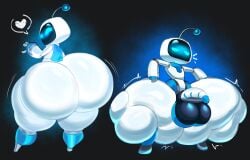 2025 antennae_(anatomy) ass astro_(astro_bot) astro_bot_(series) balls bedroom_eyes big_butt black_antennae blue_antennae blue_body blue_cape blue_clothing blue_eyes cape clothing crouching digital_media_(artwork) dymitr3 front_view genitals half-closed_eyes hand_on_leg hand_on_own_leg heart_symbol hi_res huge_butt humanoid looking_at_viewer looking_back machine male multicolored_antennae multicolored_body narrowed_eyes penis presenting presenting_hindquarters presenting_penis rear_view robot robot_humanoid screen screen_face seductive solo sony_corporation sony_interactive_entertainment speech_bubble standing thick_thighs two_tone_antennae two_tone_body white_body