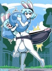 1boy 1girls angstrom bunny_ears huge_breasts hyper_cock tagme