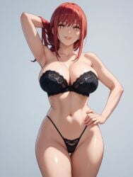 ai_generated black_bra black_panties black_underwear chainsaw_man hand_on_hip huge_breasts isogil makima_(chainsaw_man) red_hair ringed_eyes thong