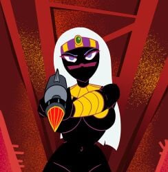 alien alien_girl alien_humanoid black_body black_skin blaster blaster_pistol bottomless bottomless_female cartoon_network duck_dodgers female female_focus female_only looney_tunes martian_(duck_dodgers) mouthless mouthless_female partially_clothed partially_clothed_female partially_nude queen_tyr'ahnee tiltedgiraffe warner_bros warner_brothers