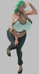 1girls clothed clothed_female dark-skinned_female dark_skin female female_focus female_only glasses green_hair green_hair_female large_boobs large_breasts looking_at_viewer sasaki666 solo solo_female solo_focus