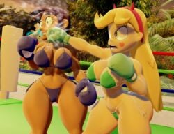 2girls 3d big_breasts bikini blonde_hair boxing boxing_gloves boxing_ring breasts brown_hair catfight company_connection crossover curvy dark-skinned_female dark_skin disney disney_channel disney_xd duo female female_focus female_only fight fighting fighting_ring gravity_falls green_bikini green_boxing_gloves green_gloves huge_breasts josugomezofficialnew large_breasts latina light-skinned_female light_skin long_hair luz_noceda massive_breasts outdoors punch punching punching_face ryona short_hair star_butterfly star_vs_the_forces_of_evil the_owl_house thick thick_butt thick_hips thick_thighs thighs wide_hips