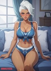 lingerie marvel_rivals ororo_munroe sitting_on_bed storm_(x-men) storm_marvel_rivals