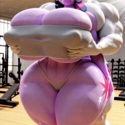 ai_generated civitai faceless friendship_is_magic hasbro huge_ass huge_breasts huge_muscles low-angle_view my_little_pony public_indecency shining_armor_(mlp) smile smiling snuddy_(style) sweat sweatdrops sweating thigh_sex thong twilight_sparkle_(mlp) underboob underwear