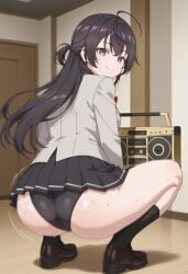 1girls ai_generated ass ass_shake black_hair black_panties black_skirt body_control boombox civitai dekutree10 gold_boombox_(prevence) grey_jacket jacket long_hair looking_at_viewer looking_back pleated_skirt purple_eyes school_uniform shaking_ass skirt solo suou_yuki tokidoki_bosotto_russian_de_dereru_tonari_no_alya-san twerk twerk_hypnosis twerking uniform upskirt