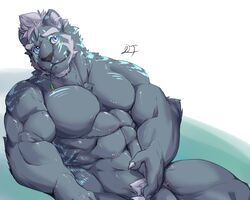 2019 abs anthro biceps felid fur hi_res icecreamtiger male male_only mammal muscular muscular_male pantherine pecs solo