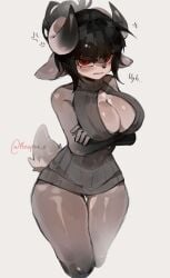 angry black_hair breasts cleavage goat reapus_x red_eyes tobi_(tobigote) virgin_killer_sweater wide_hips