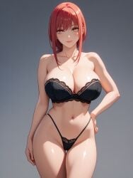 ai_generated black_bra black_panties black_underwear chainsaw_man hand_on_hip huge_breasts isogil makima_(chainsaw_man) red_hair ringed_eyes thong