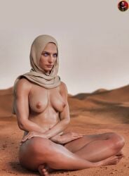 1girls 3d blue_eyes breasts dune female glowing_eyes hijab itirick lady_jessica nipples rebecca_ferguson solo topless