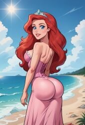 ai_generated ariel ariel_(the_little_mermaid) ass bangs blue_bow blue_dress blue_eyes blue_sky blush bow breasts cameltoe clothing cloud day disney disney_princess dress dress_inside_ass dress_lift female female_only freckles hair_ornament hairbow large_breasts lips long_hair looking_at_viewer outdoors pantsu parted_lips partially_visible_vulva red_hair see-through shiny sky solo spread_legs sweat the_little_mermaid the_little_mermaid_(1989_film) thighs underwear wet wet_clothes white_panties white_underwear