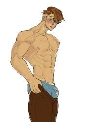 almond_cookie bara brown_hair bulge cookie_run cookie_run_kingdom huge_pecs male_only pants rj00322 rj322 shirtless sweat